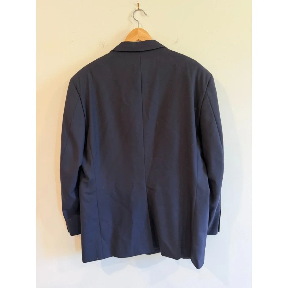 Hickey Freeman Mens 44R Navy Blue Gold Button 100% Wool Blazer Oakbrook EUC